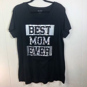Childrens Place XL BEST MOM Black & Silver Short Sleeve T-Shirt
